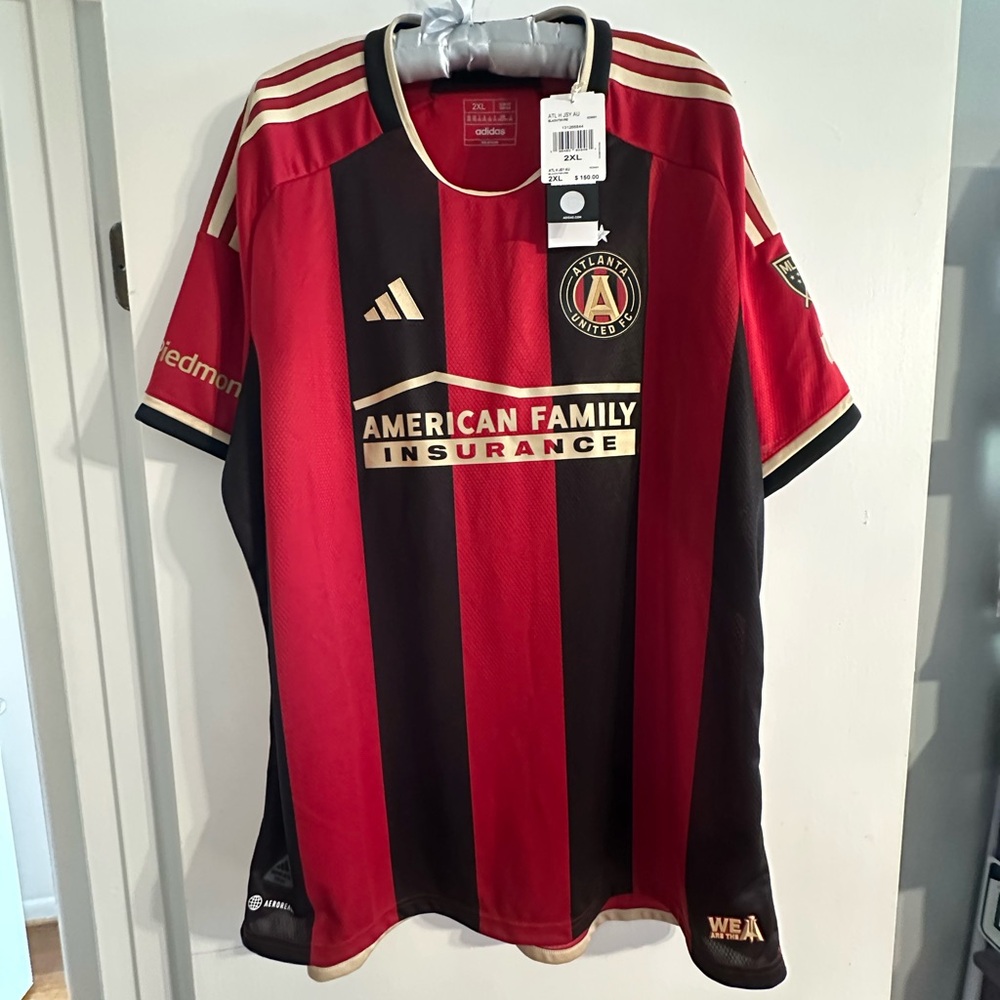 Atlanta United ATL UTD Adidas Red and Black Gold Five stripes Soccer Jersey 2xxl